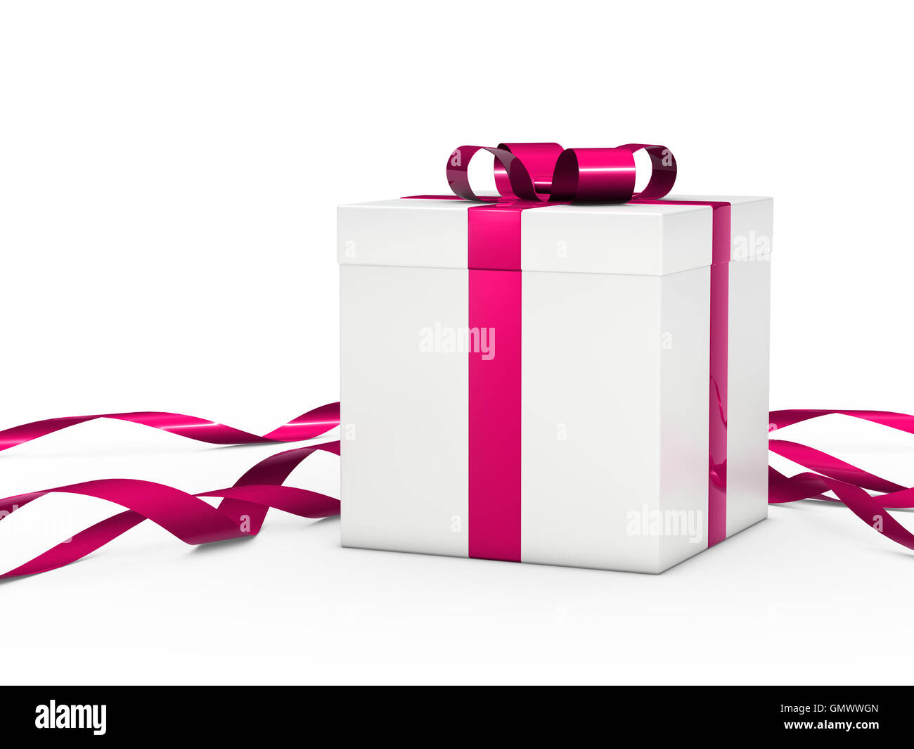 gift box white pink ribbon Stock Photo