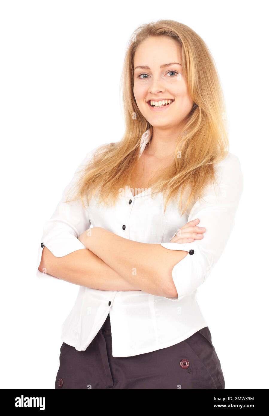 Confident business woman smiling Stock Photo - Alamy