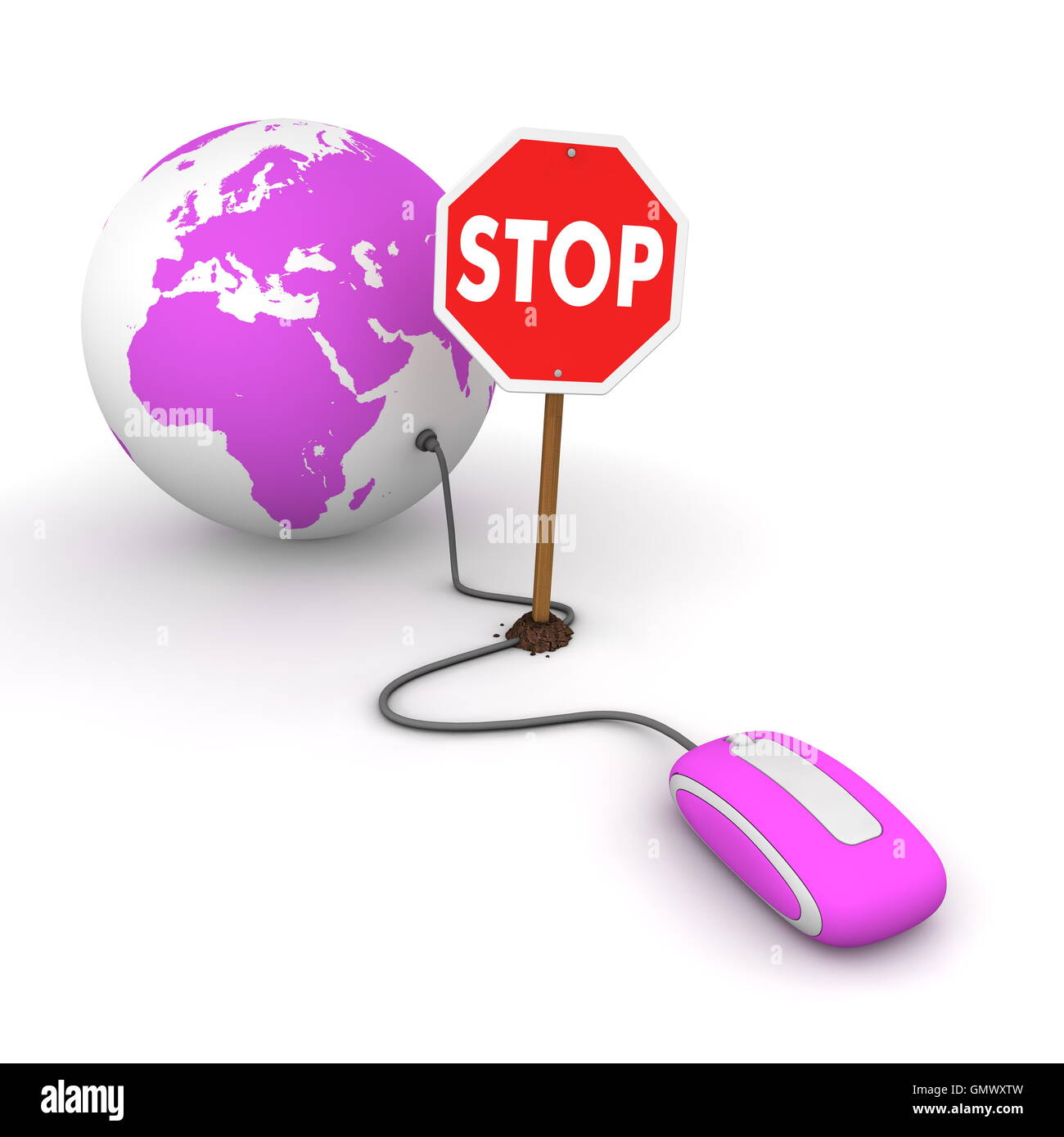Surfing the Web in Purple - Blocked by a Stop sign Stock Photo