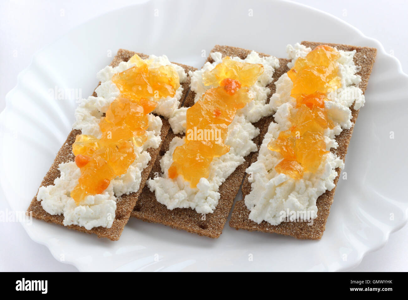 Toasts with cottage cheese and jam Stock Photo Alamy
