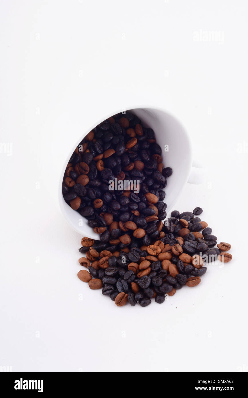 Cup of coffee and coffee beans isolated on white background Stock Photo ...