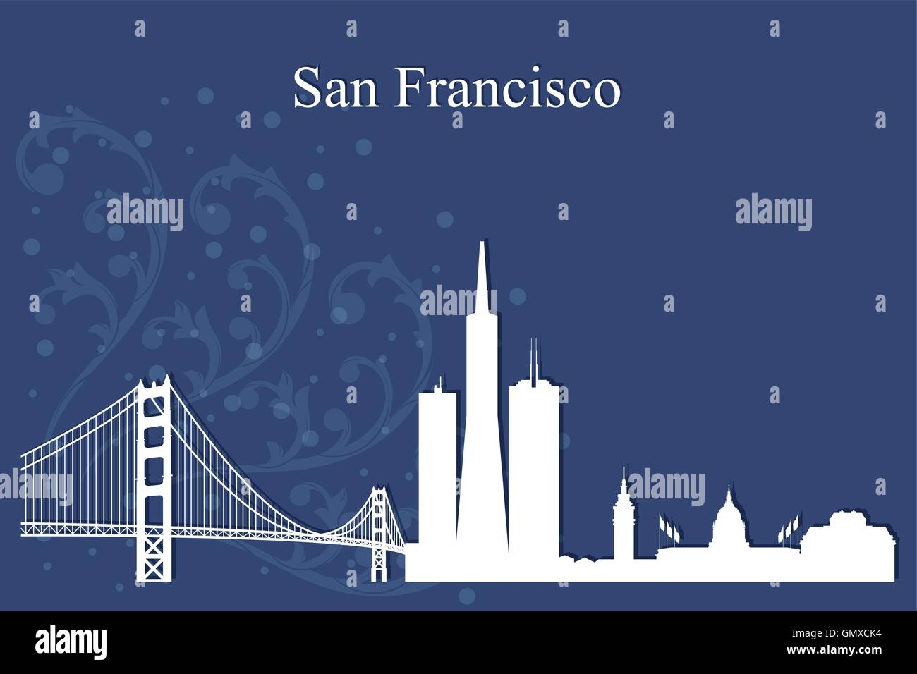 San Francisco city skyline silhouette on blue background Stock Vector