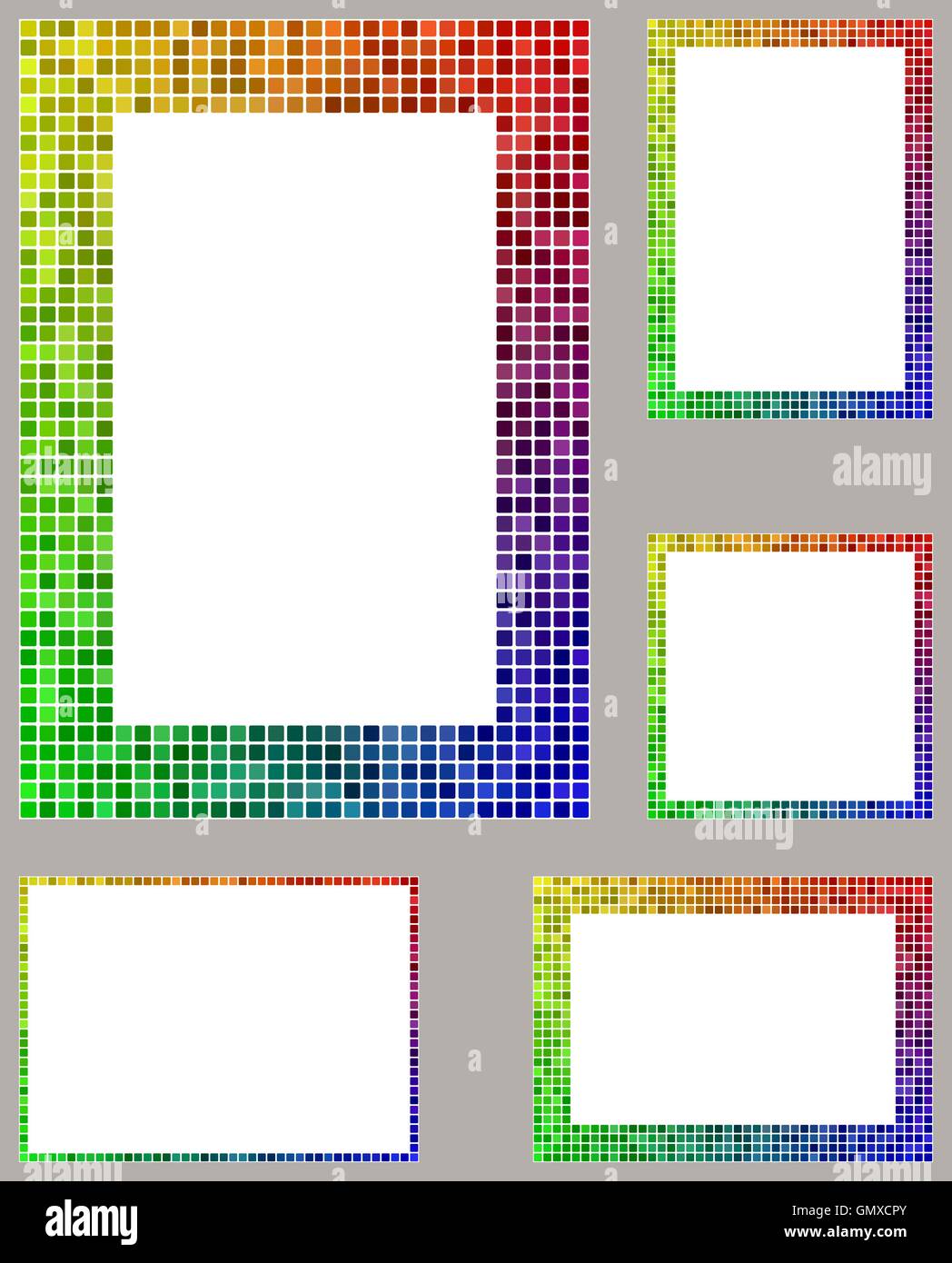 Pixel mosaic page border frame set Stock Vector