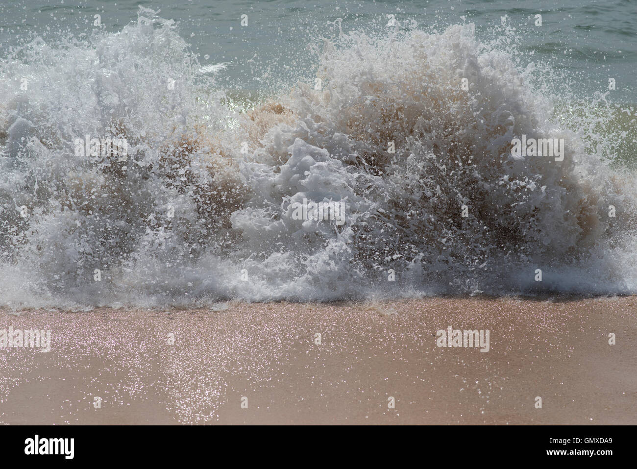 sea wave frozen spray surf foam crash shore outdoor sand beach stop motion coast ocean liquid  windy, break Stock Photo