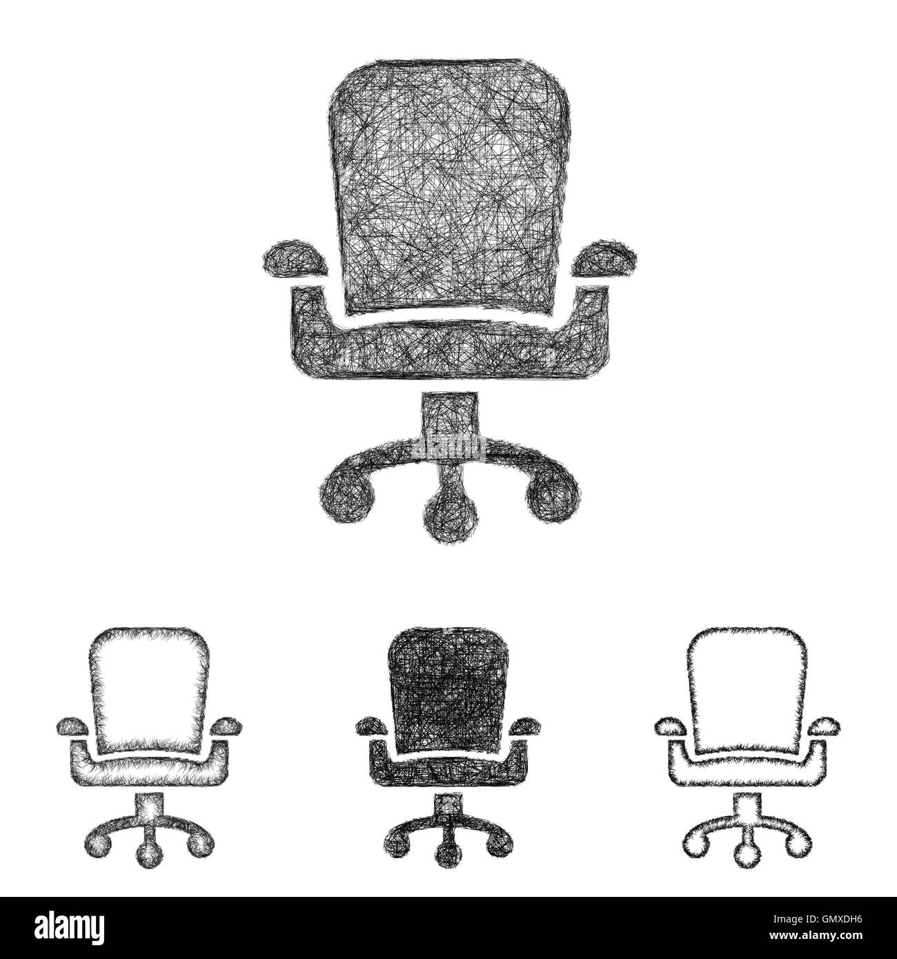 Swivel chair icon set - sketch line art Stock Vector