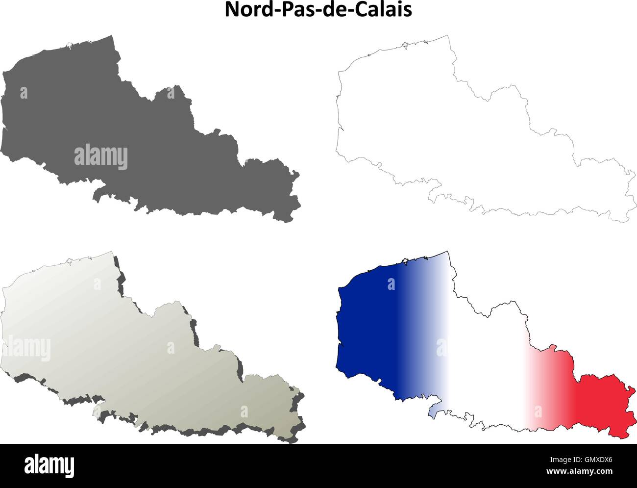 Nord-Pas-de-Calais blank outline map set Stock Vector