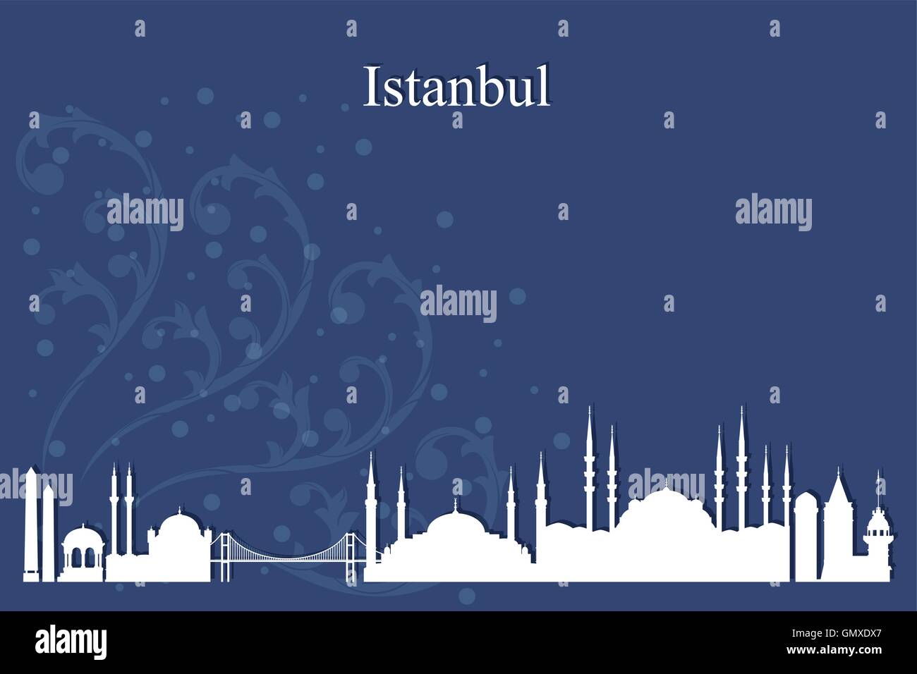 Istanbul city skyline silhouette on blue background Stock Vector