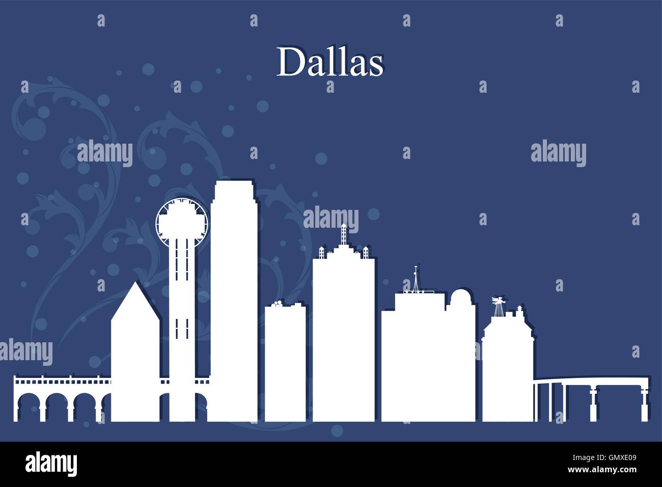 Dallas city skyline silhouette on blue background Stock Vector