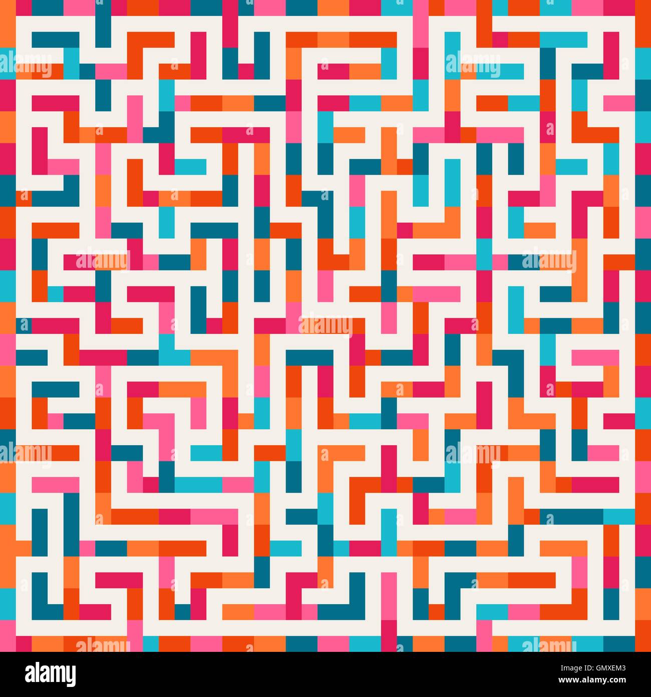 Vector Labyrinth Pink Orange Blue Maze Square on White Background Stock Vector
