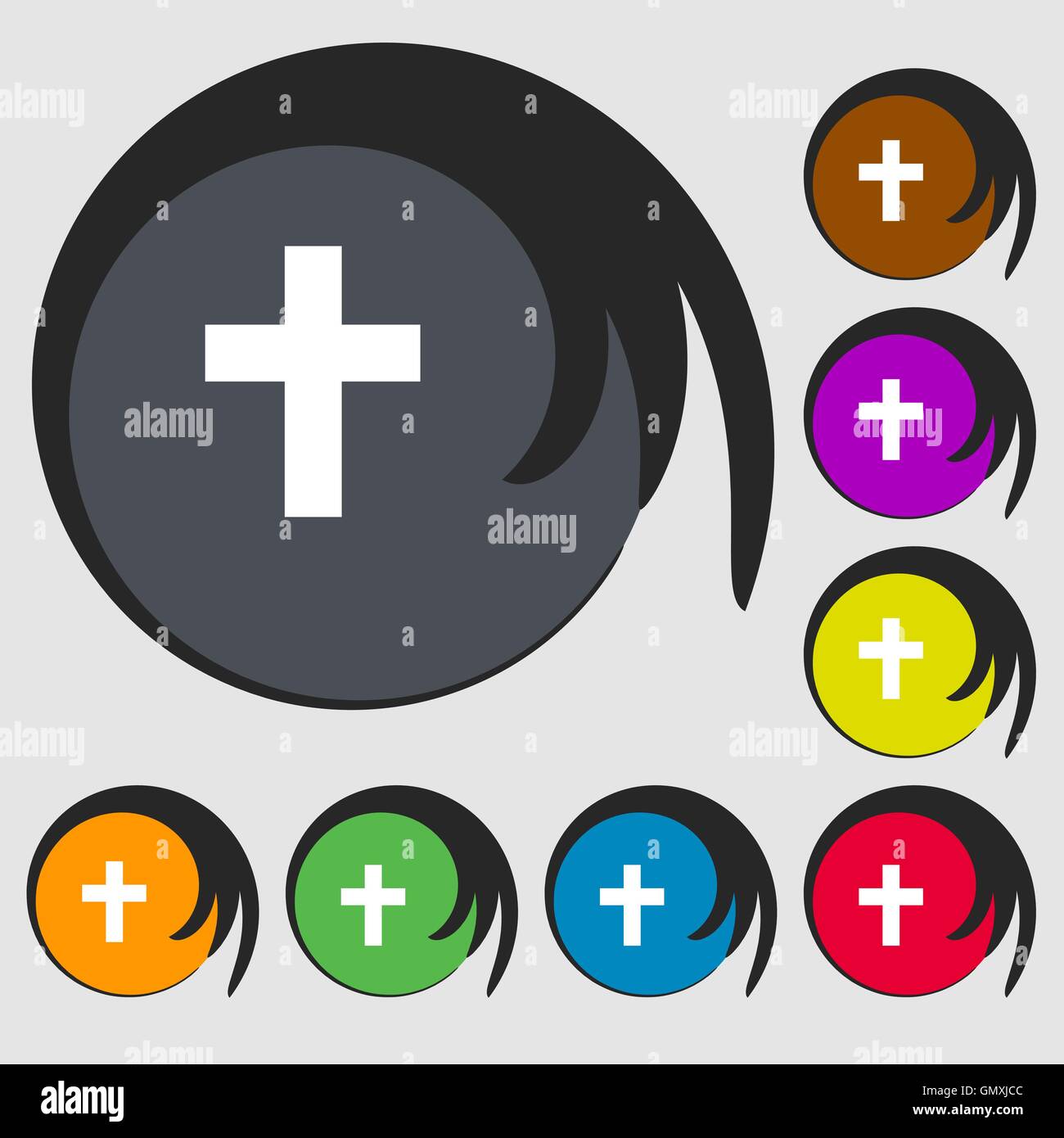 religious cross, Christian icon. Symbols on eight colored buttons. Vector Stock Vector