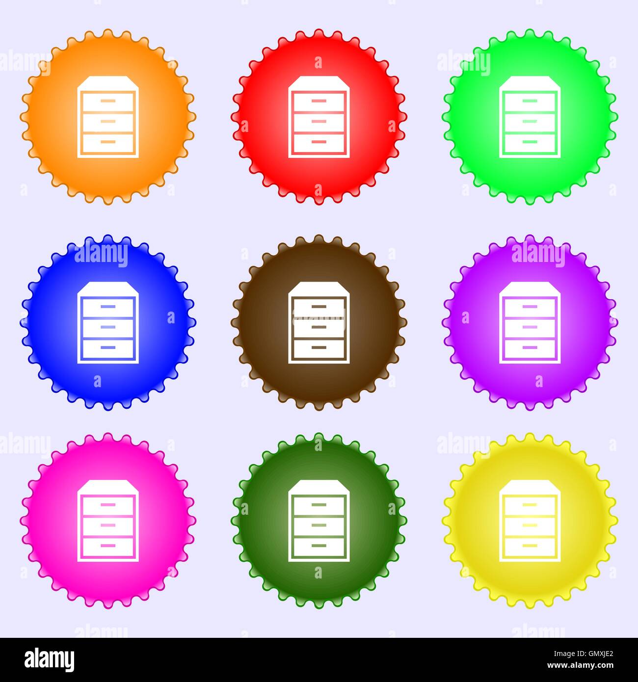 nightstand icon sign. A set of nine different colored labels. Vector ...
