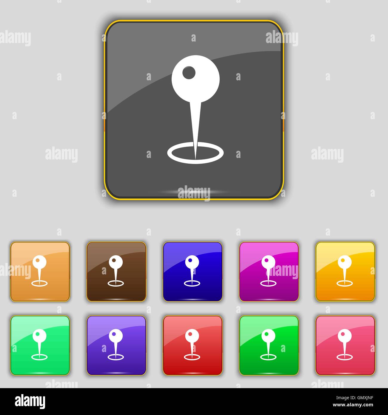 Map pointer icon sign. Set with eleven colored buttons for your site ...