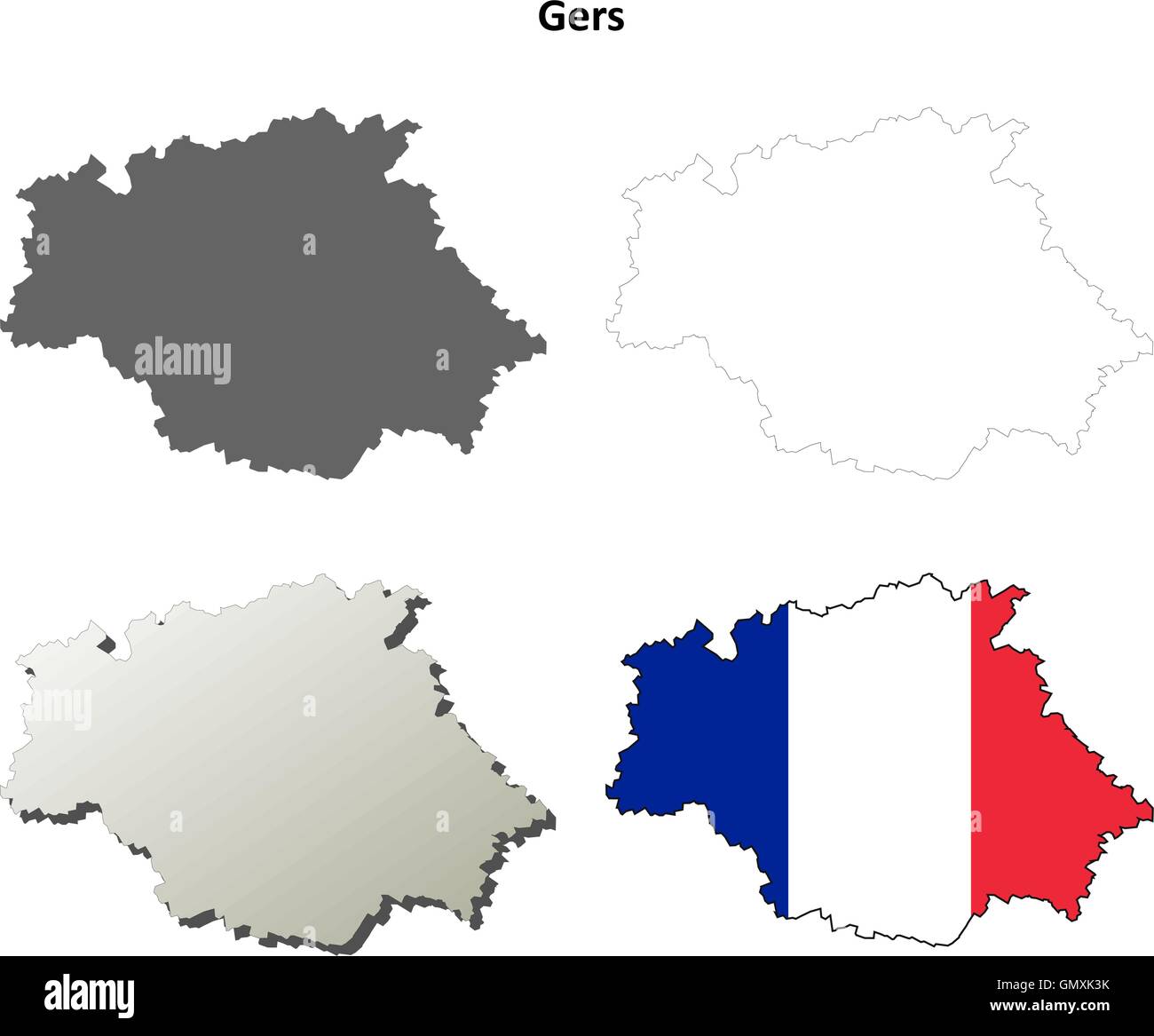 Gers, Midi-Pyrenees outline map set Stock Vector