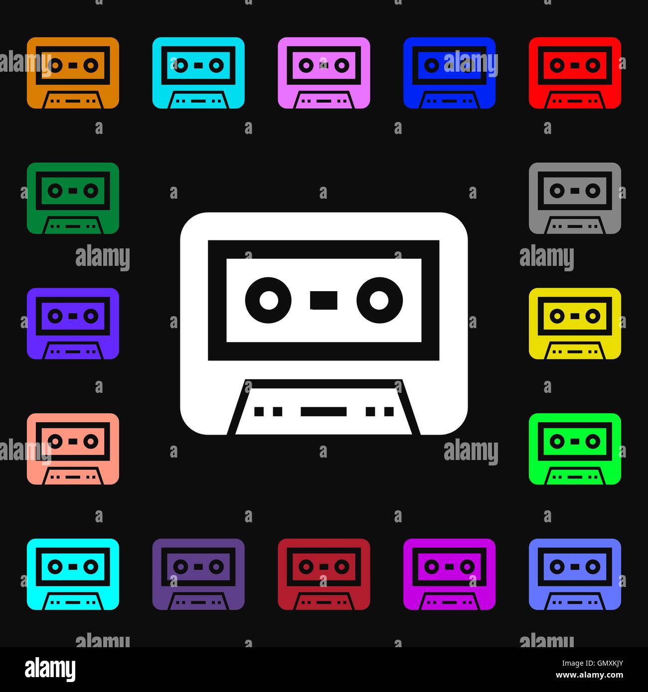 audiocassette icon sign. Lots of colorful symbols for your design ...