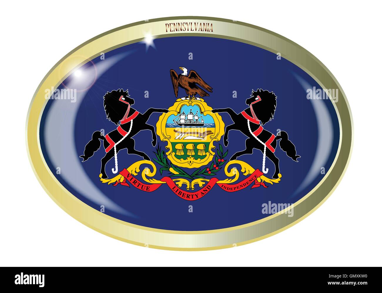 Pennsylvania State Flag Oval Button Stock Vector