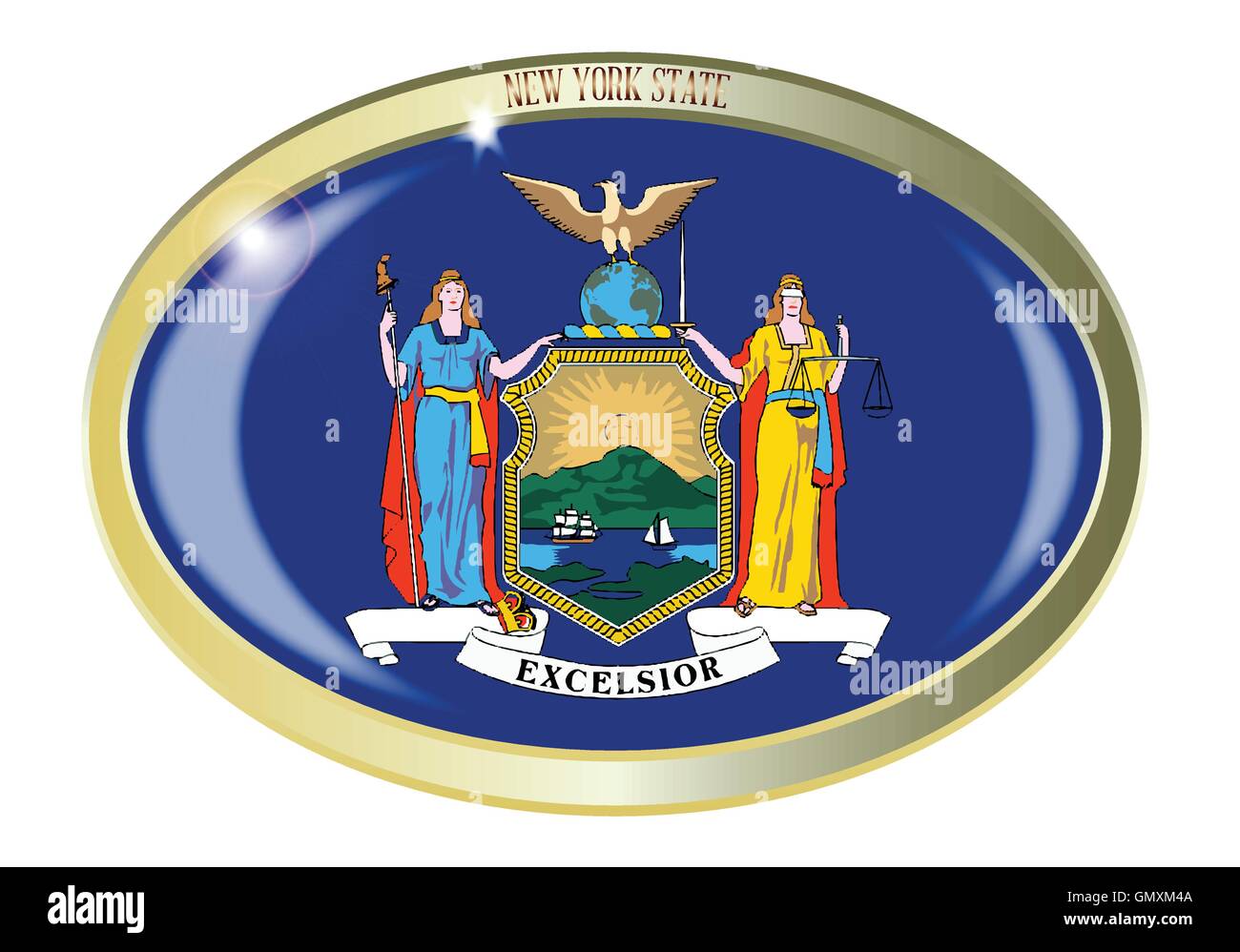 New York State Flag Oval Button Stock Vector