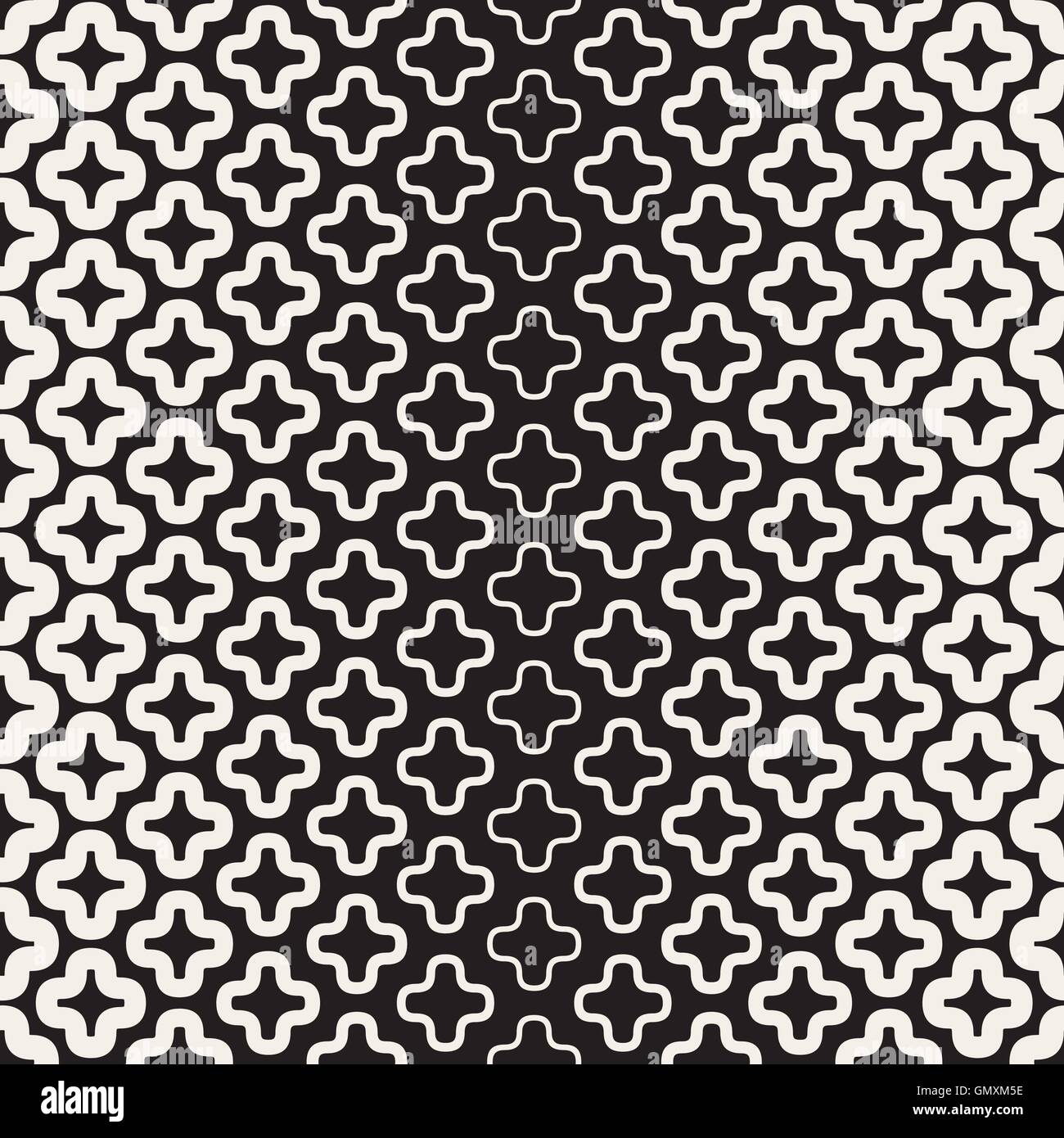 Vector Seamless Black and White Rounded Floral Star Oriental Hexagonal ...