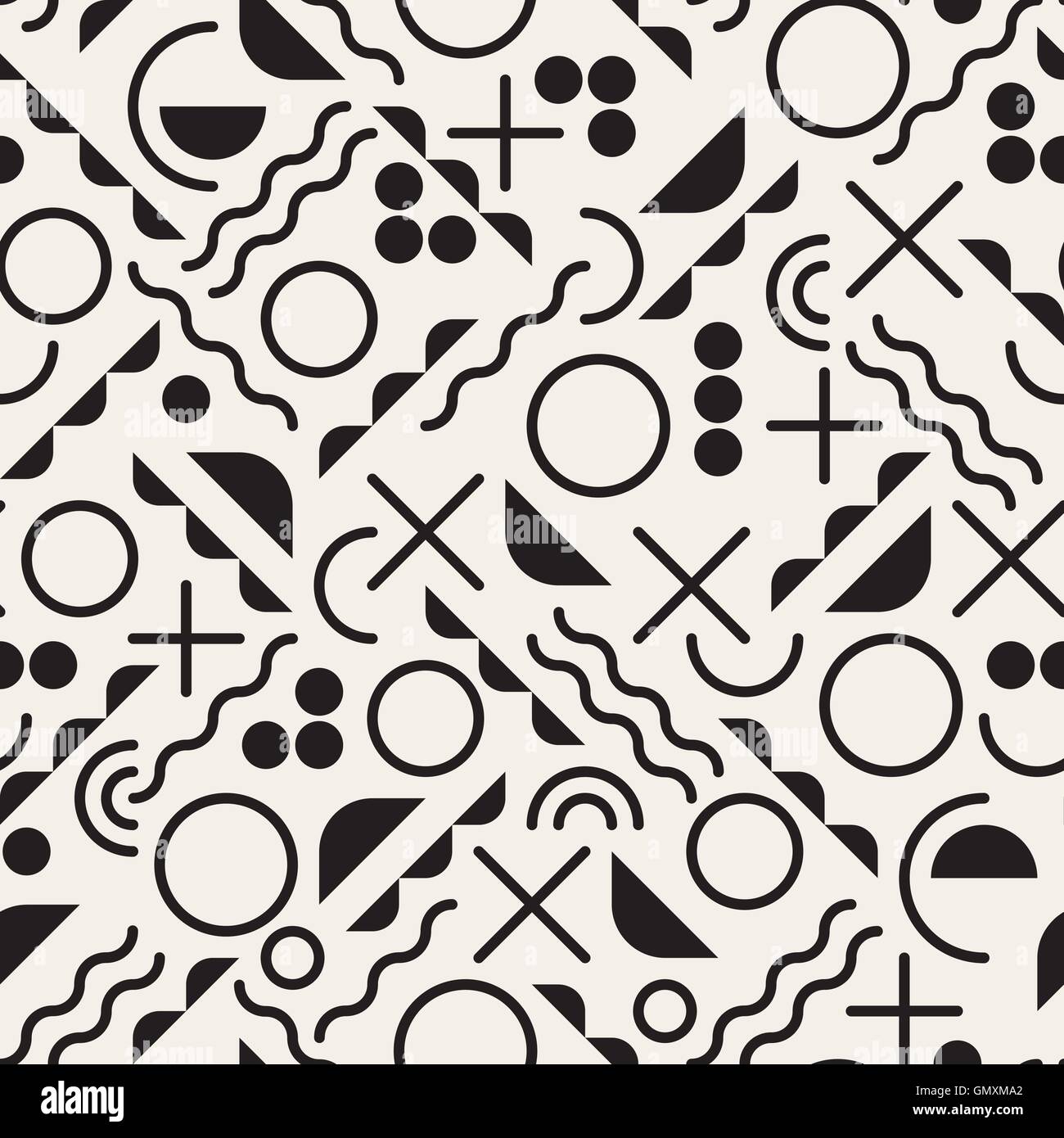 Vector Seamless Black And White Jumble Geometric Doodle Rounded Lines ...