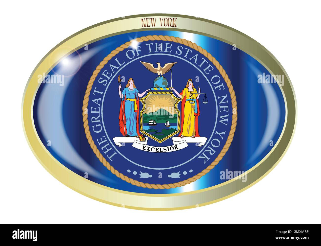 New York State Seal Oval Button Stock Vector