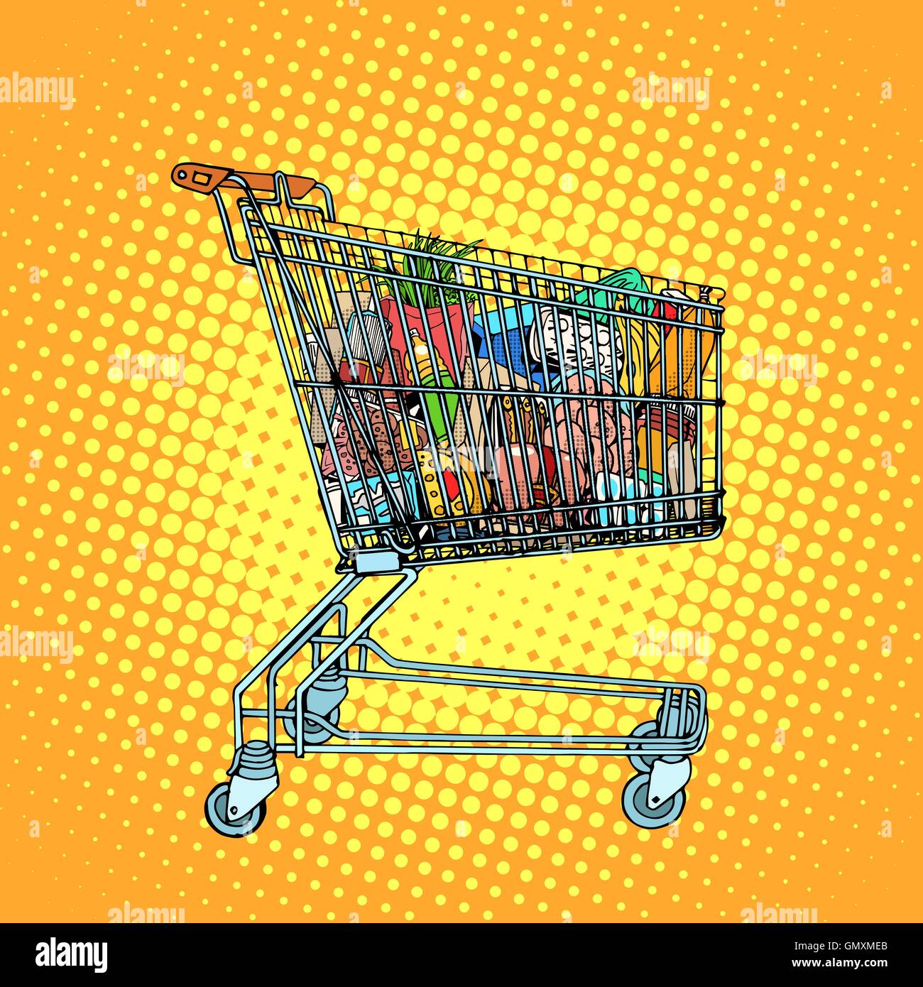 Grocery cart with food Stock Vector