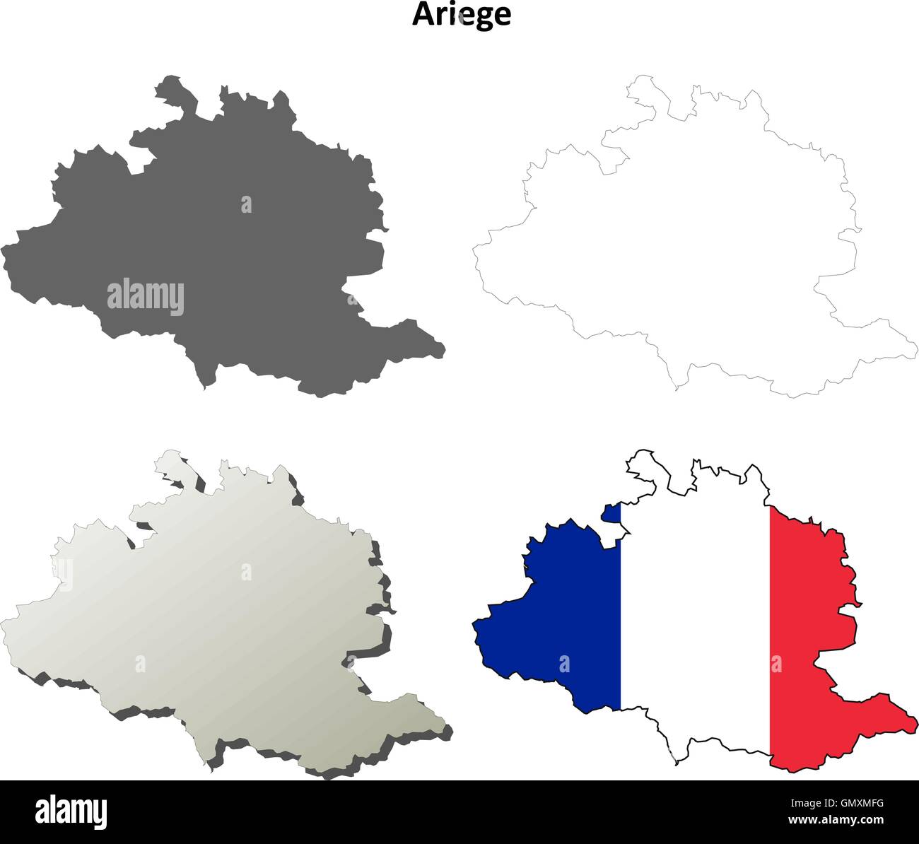Ariege, Midi-Pyrenees outline map set Stock Vector