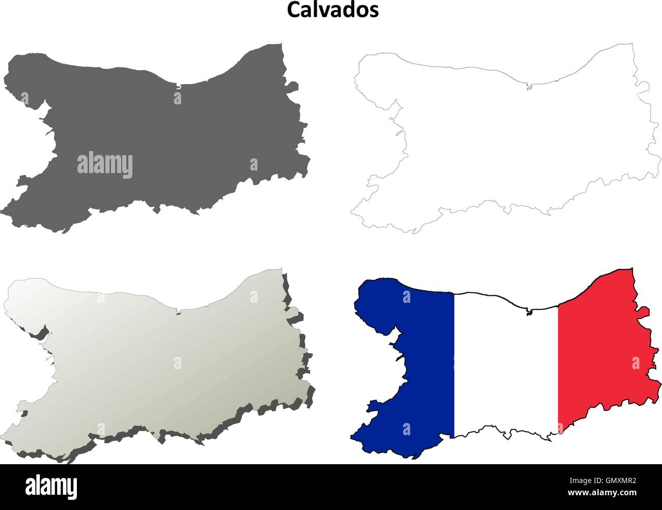 Calvados, Lower Normandy outline map set Stock Vector
