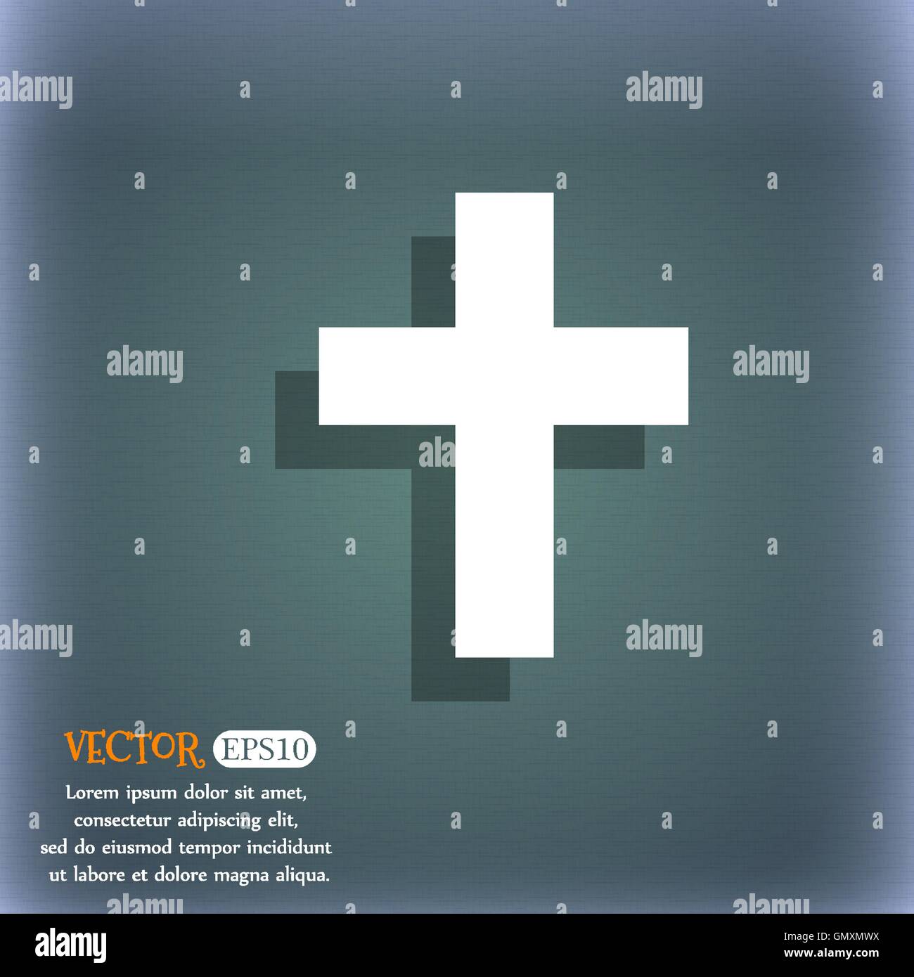 religious cross, Christian icon. On the blue-green abstract background with shadow and space for your text. Vector Stock Vector