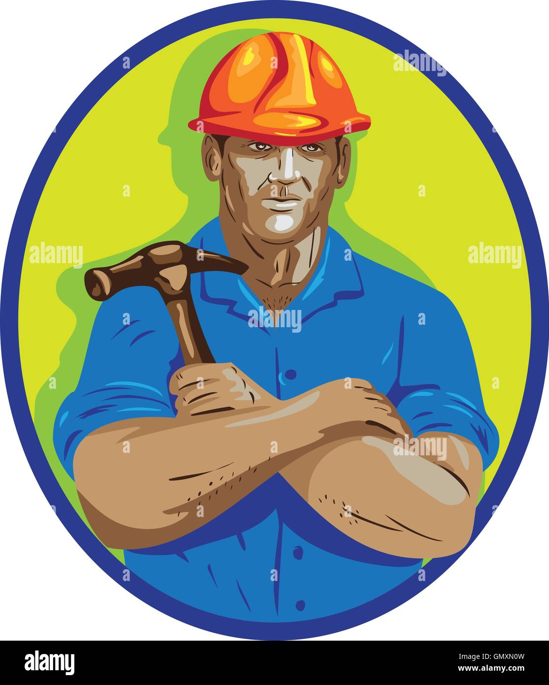 Construction Worker Foreman Arms Crossed WPA Stock Vector Image & Art