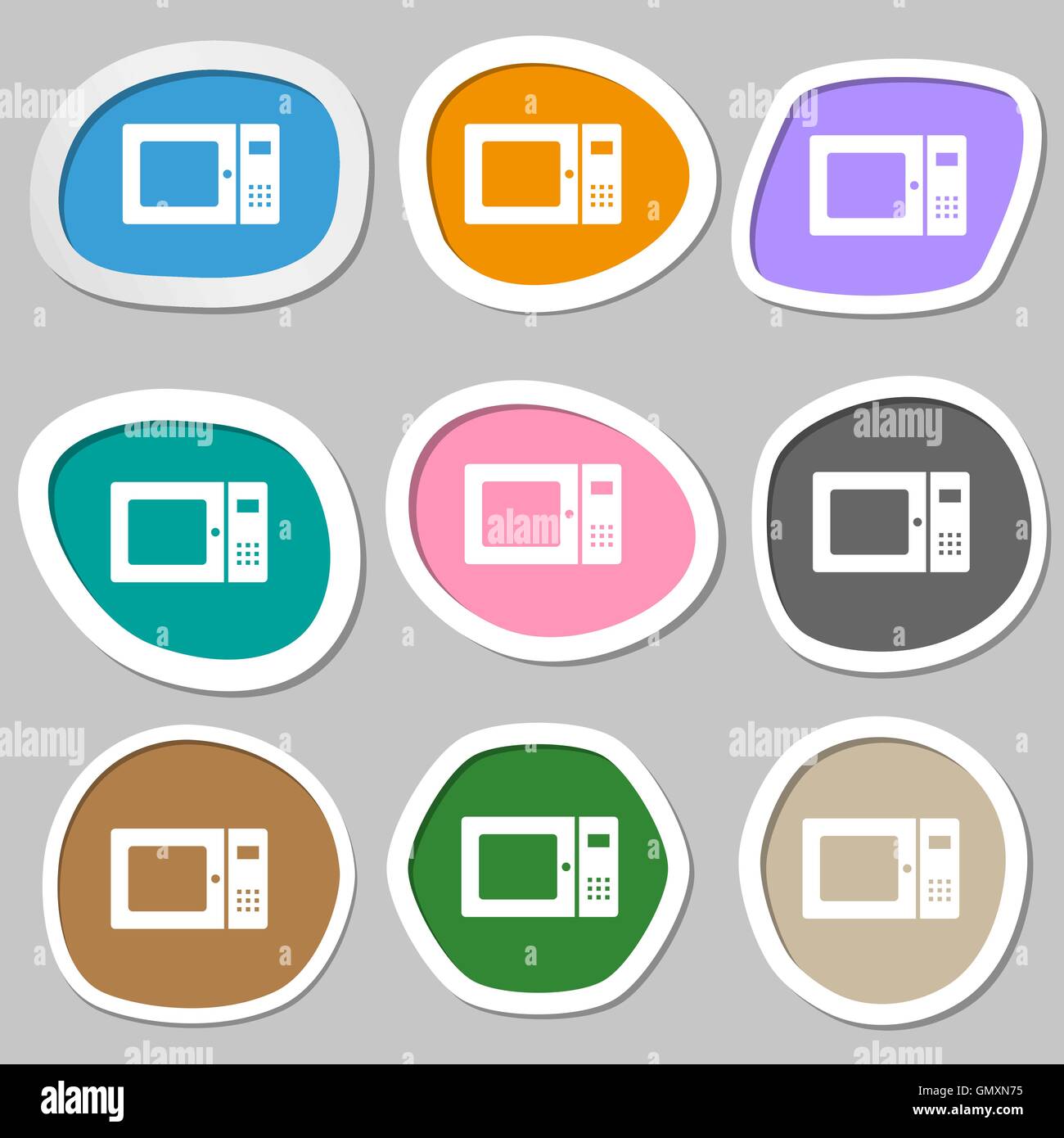 microwave symbols. Multicolored paper stickers. Vector Stock Vector