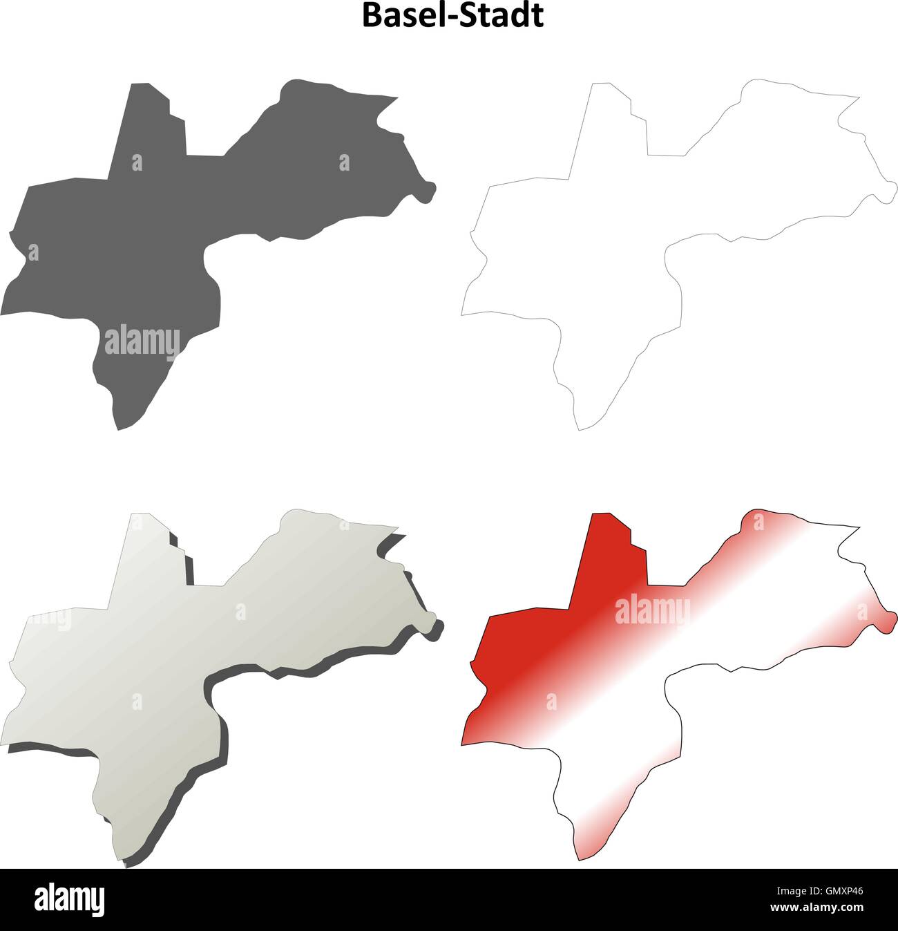 Basel-Stadt blank detailed outline map set Stock Vector