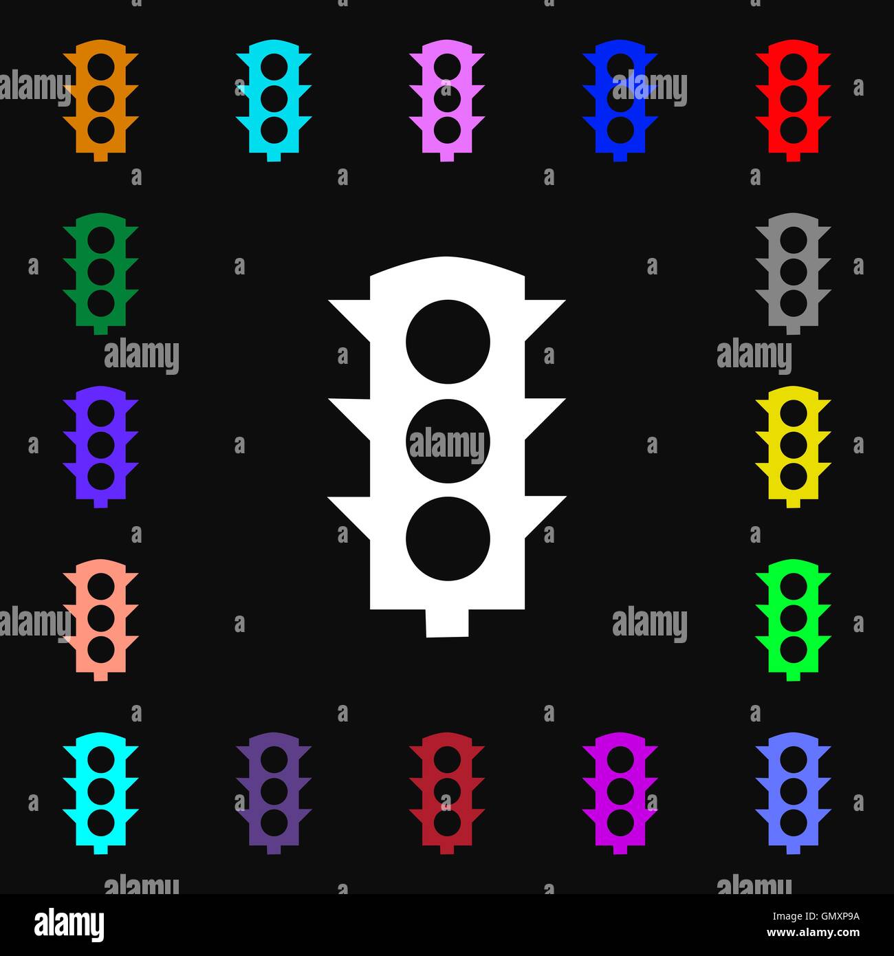 Traffic light signal icon sign. Lots of colorful symbols for your