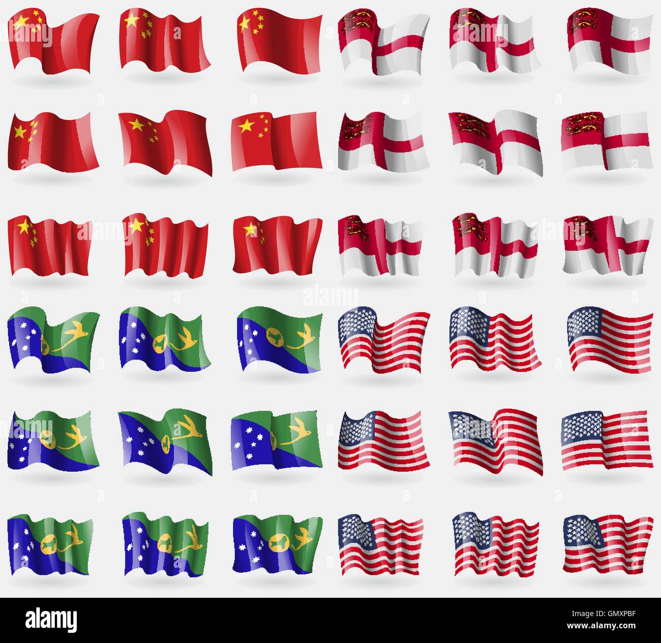 China, Sark, Christmas Island, USA. Set of 36 flags of the countries of ...