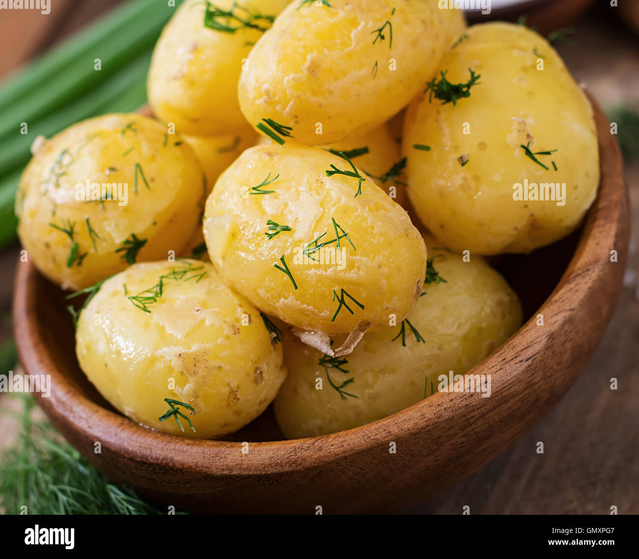 Boiled new potatoes seasoned with dill and butter Stock Photo Alamy