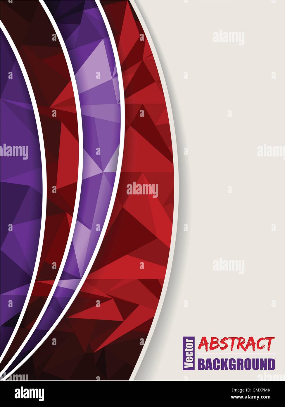 Abstract purple brochure with light and dark polygons and red tr Stock Vector
