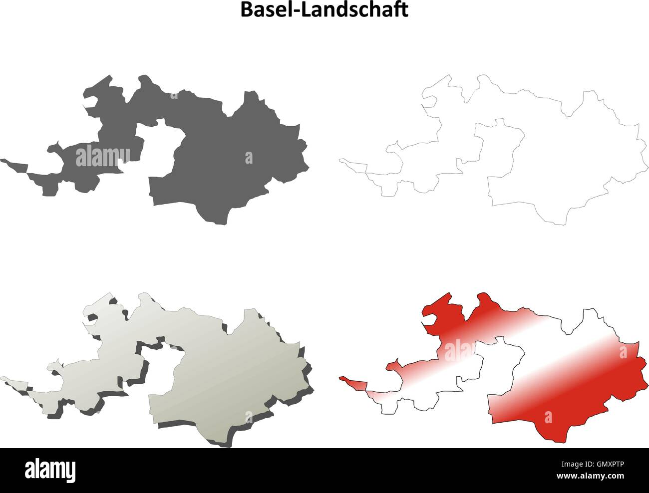 Basel-Landschaft blank detailed outline map set Stock Vector