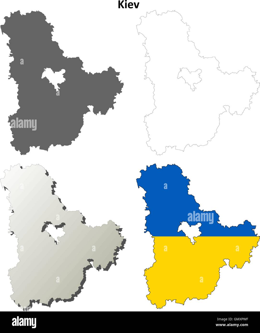 Kiev oblast blank outline map set Stock Vector