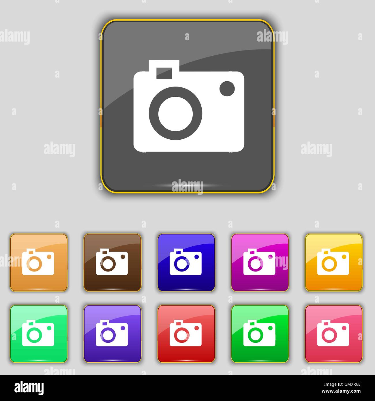 camera icon sign. Set with eleven colored buttons for your site. Vector ...
