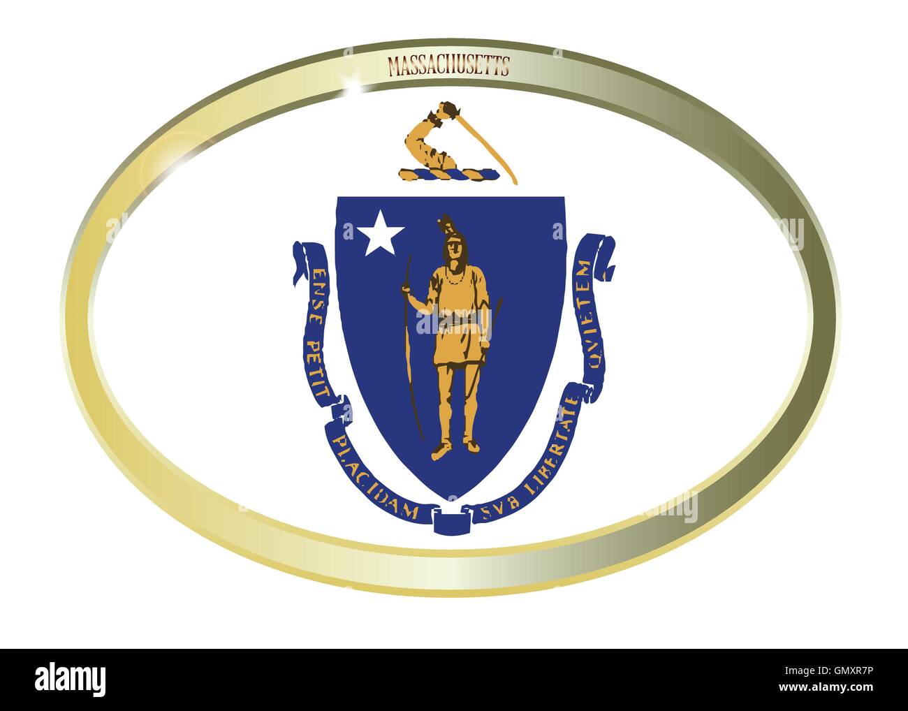 Massachusetts State Flag Oval Button Stock Vector