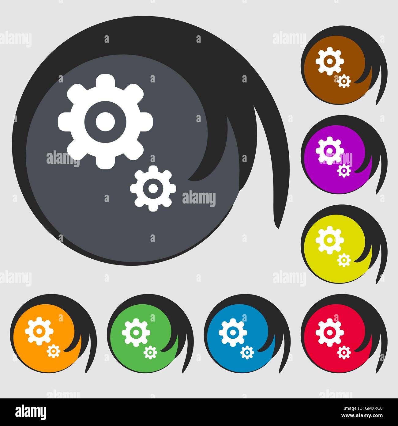 gears icon. Symbols on eight colored buttons. Vector Stock Vector Image ...