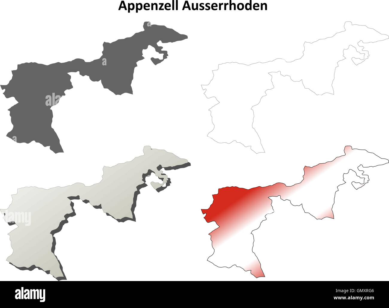 Appenzell Ausserrhoden blank detailed outline map set Stock Vector