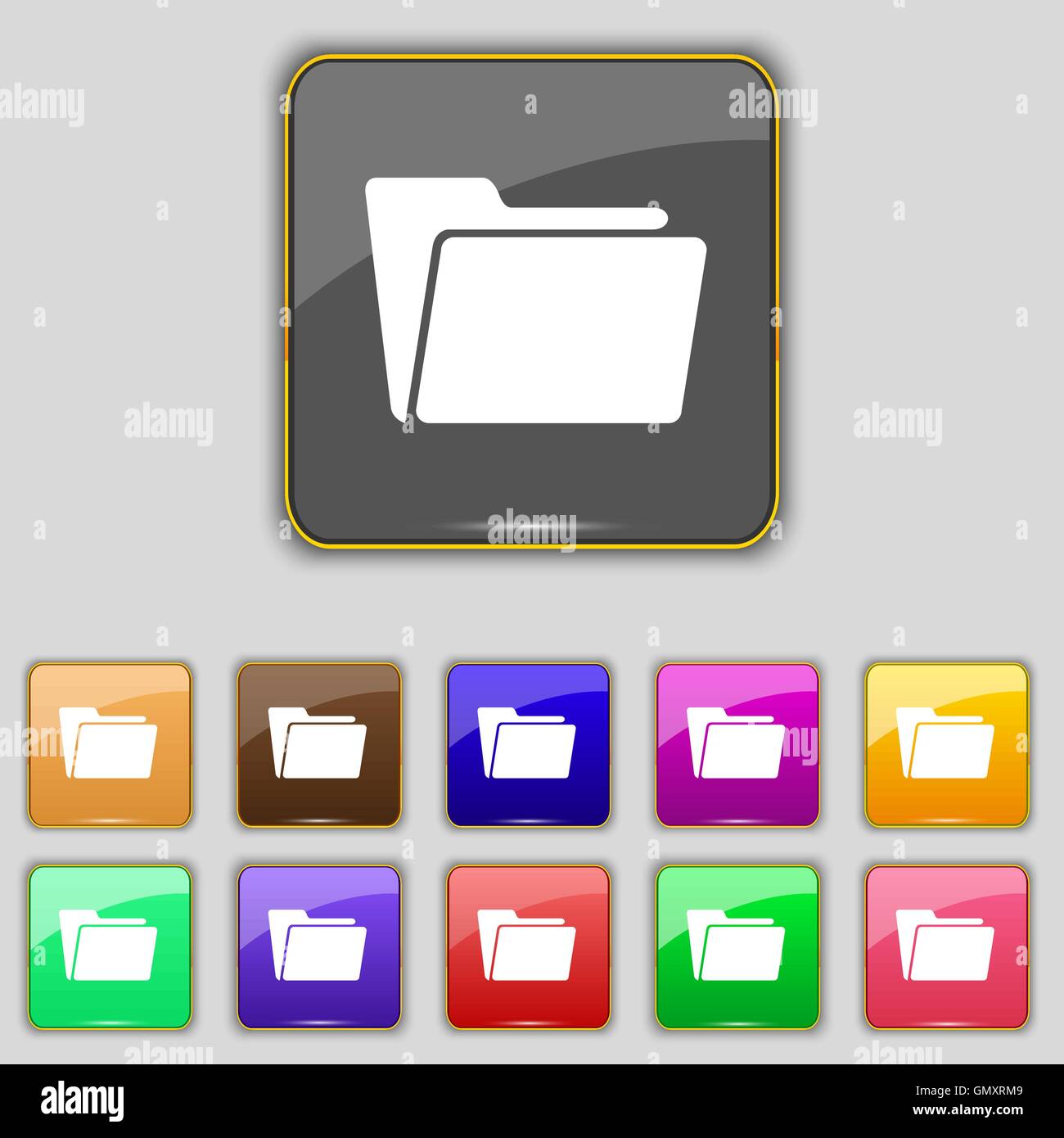 Folder icon sign. Set with eleven colored buttons for your site. Vector ...