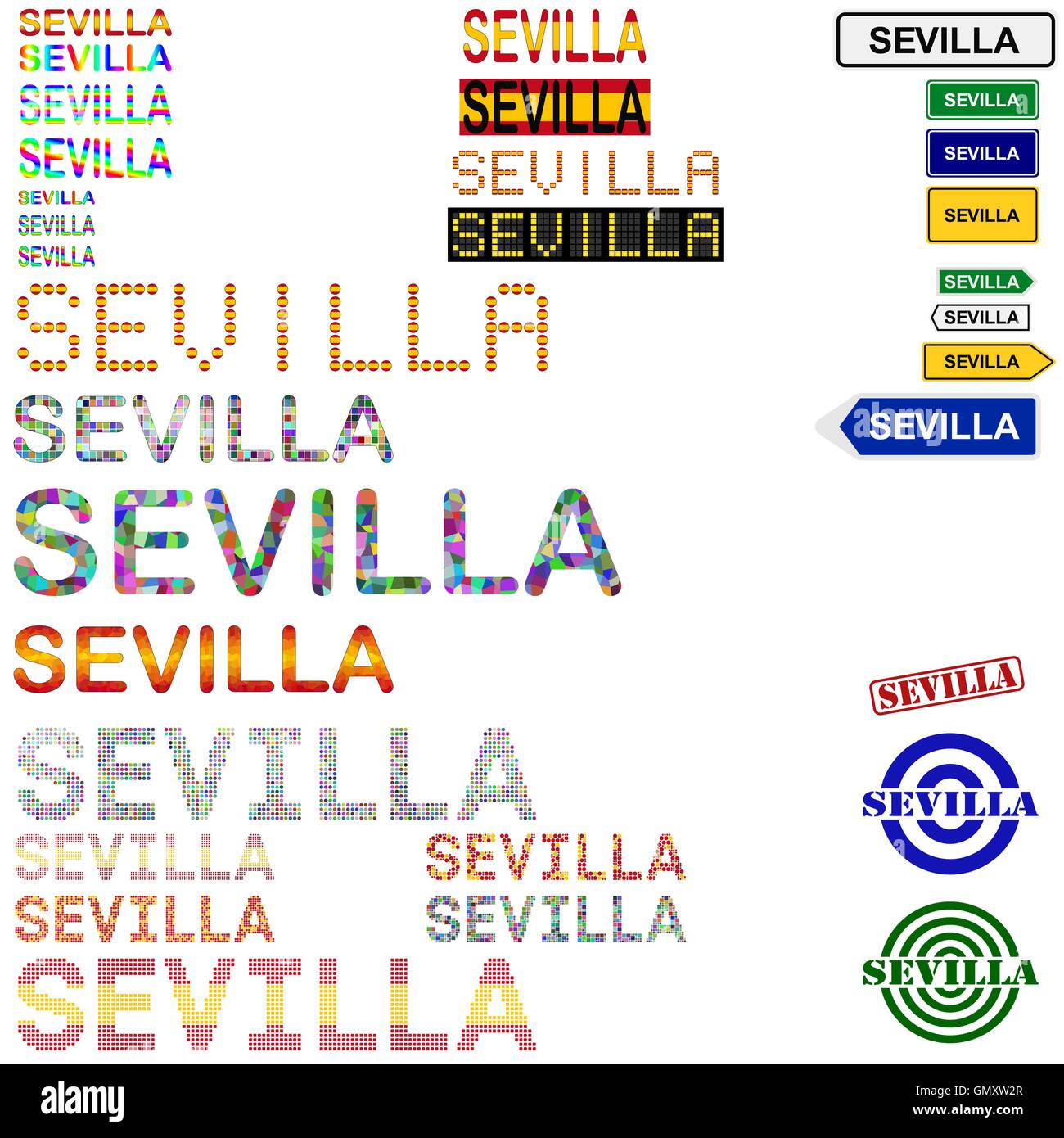 Sevilla (Seville) text design set Stock Vector