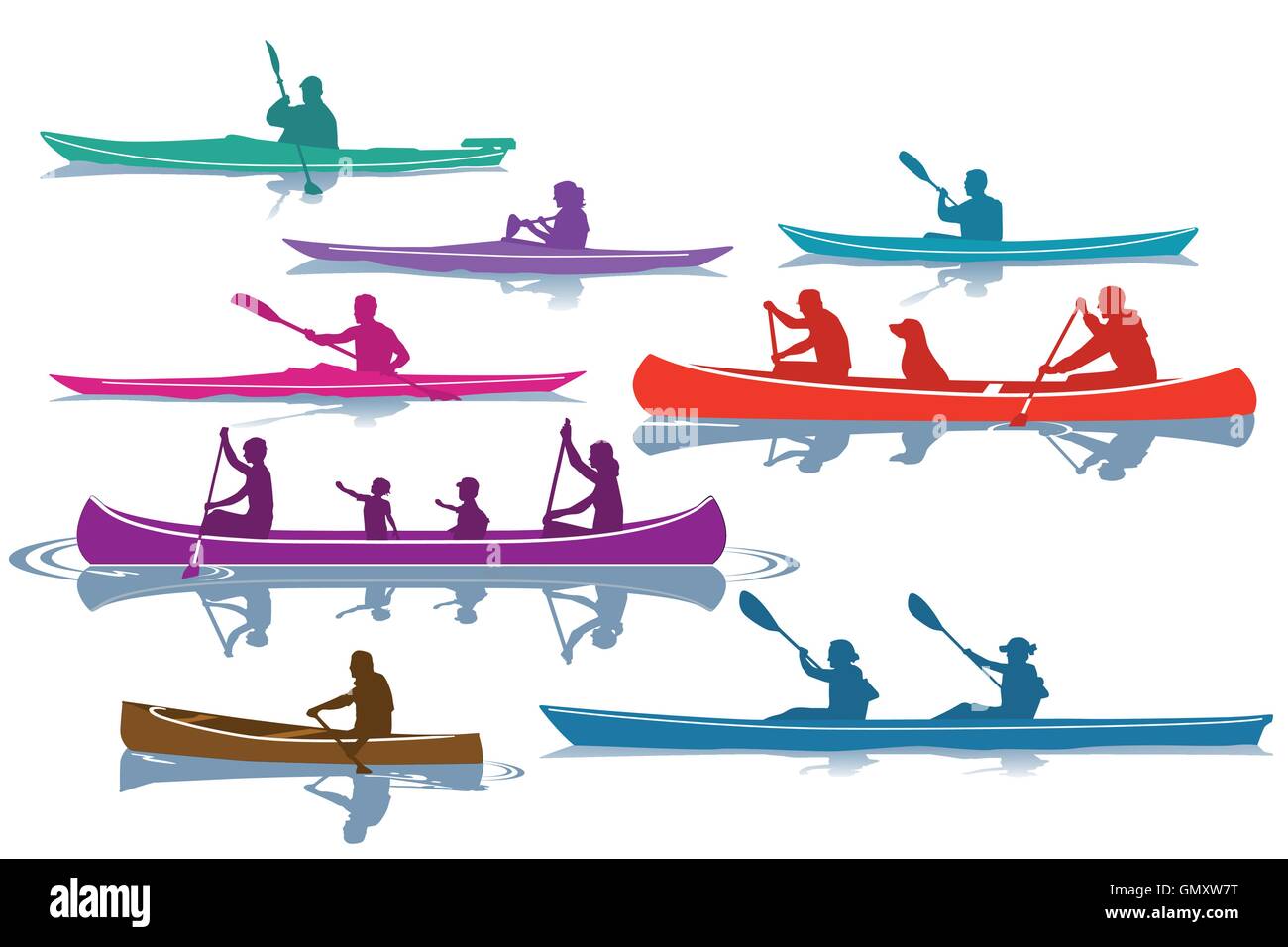 kayaking, canoeing Stock Vector