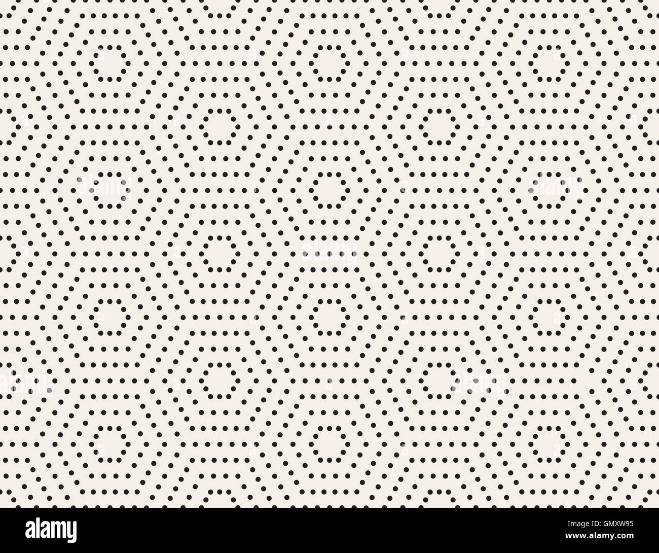 Vector Black and White Subtle Dotted Hexagon Dashed Lines Pattern Stock Vector