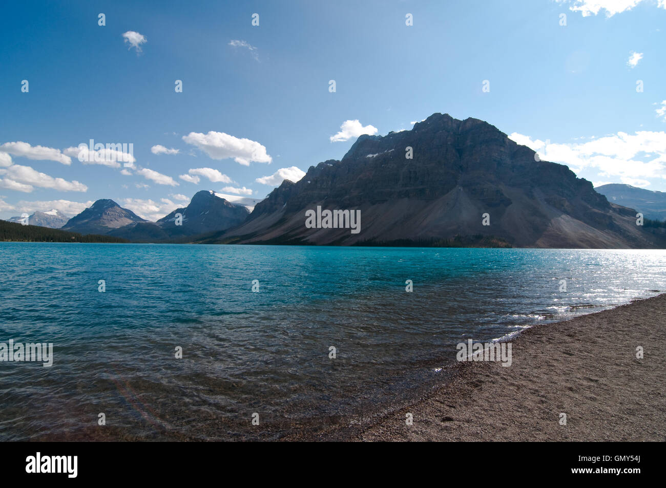 Bow lake and the Rockies Stock Photo