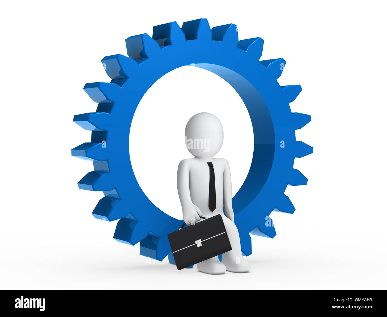 Businesman sitting in blue gear Stock Photo