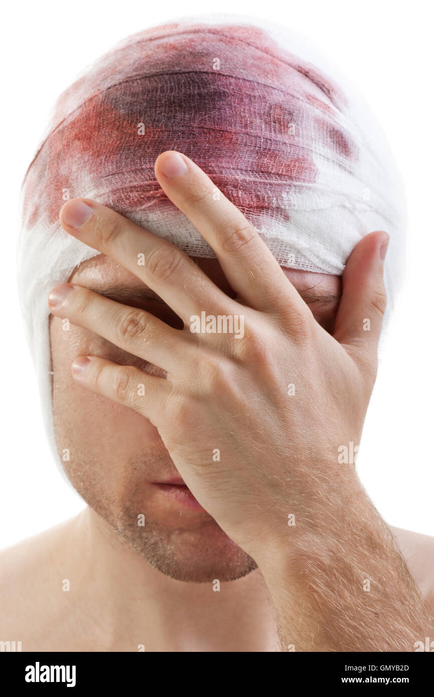 Bandage on blood wound head Stock Photo Alamy