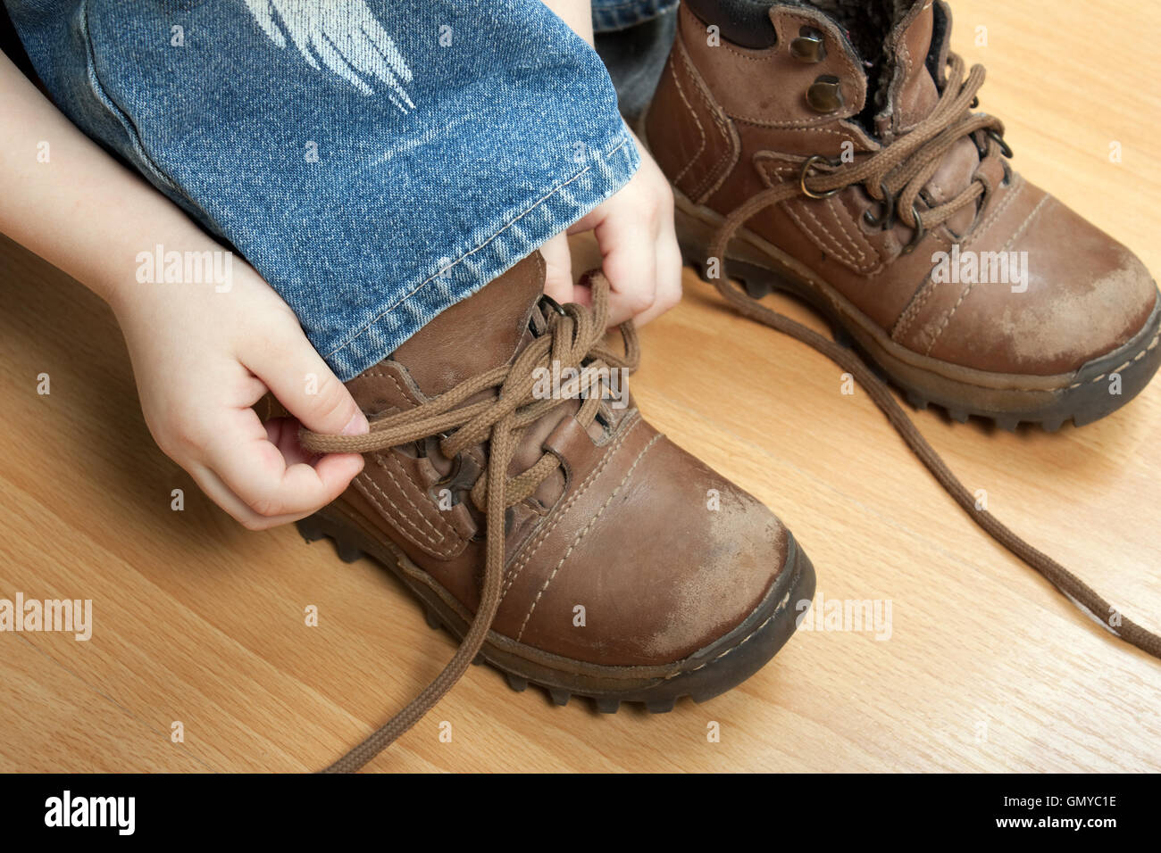 Tying lace Stock Photo