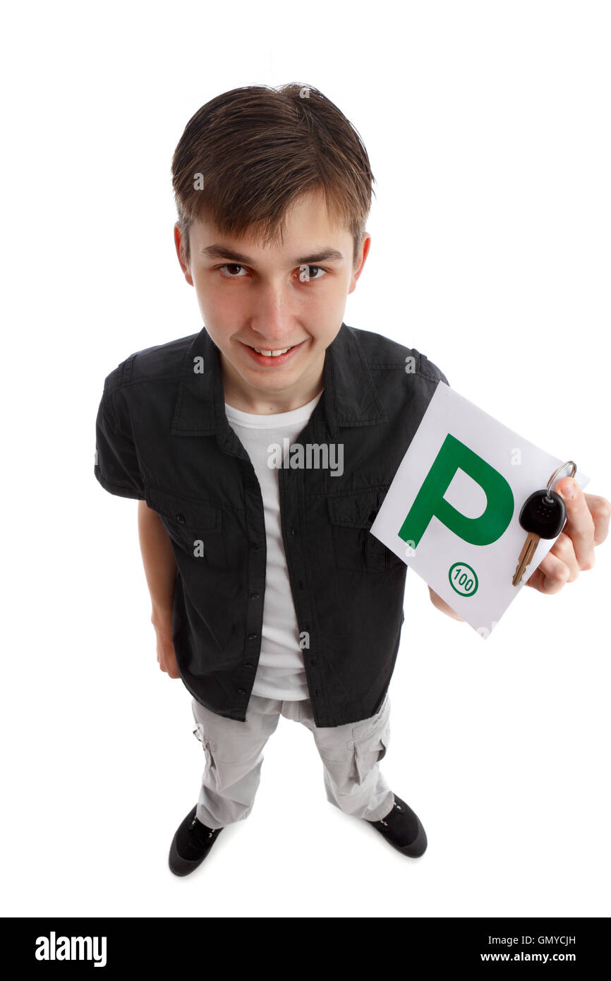 Teenager with green P licence plates Stock Photo