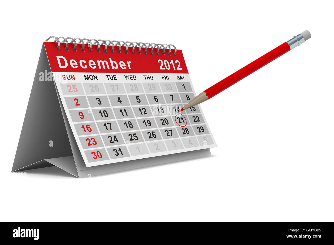 2012 year calendar. December. Isolated 3D image Stock Photo